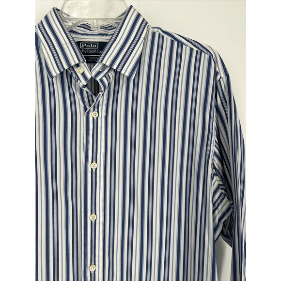 Polo Ralph Lauren Curham Striped White Blue Dress Shirt‎ Mens L Large 16.5 - Picture 1 of 8